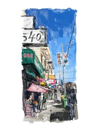 a sketch of an asian street scene