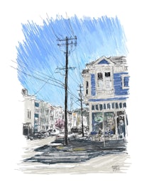 a drawing of a street scene in san francisco